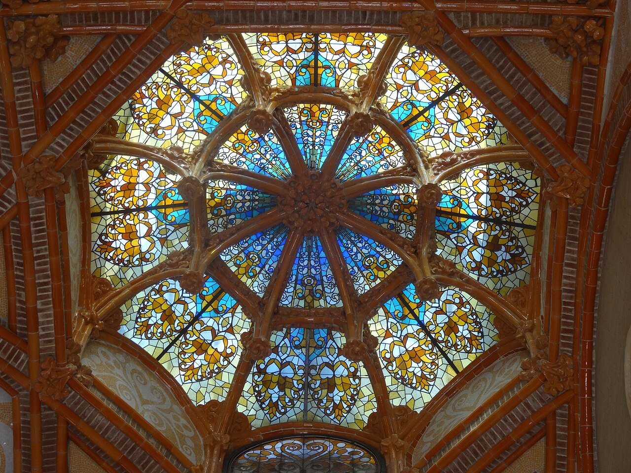 The stained-glass dome in the ceiling of Sant Pau's administration pavilion.